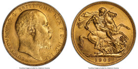 Edward VII gold Sovereign 1909-C MS63 PCGS, Ottawa mint, KM14, S-3970. Mintage: 16,273. An elusive type in Choice designations and higher. Glossy surf...