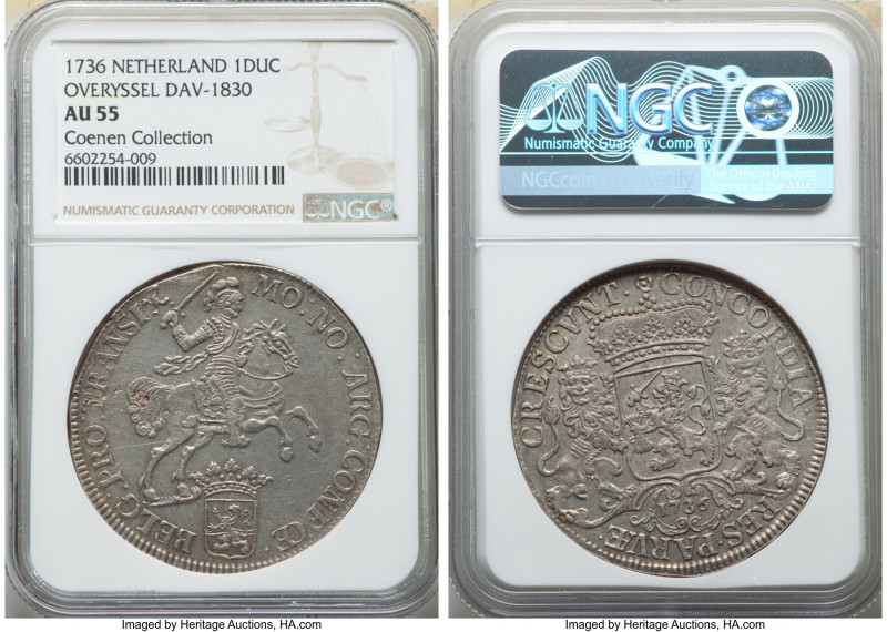 Overyssel. Provincial Ducaton (Silver Rider) 1736 AU55 NGC, KM80, Dav-1830, PW-O...