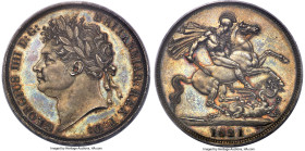 George IV Crown 1821 MS64 PCGS, KM680.1, S-3805. SECUNDO edge. Sublimely sharp, matte designs are accentuated by glassy fields of iridescent toning. R...