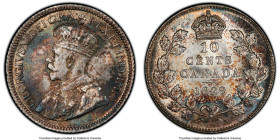George V 10 Cents 1929 MS66 PCGS, Ottawa mint, KM23a. Marbled with dramatic steel blue and russet tones and blanketed in flares of blazing luster. Con...