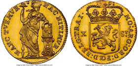 Utrecht. Provincial gold 10 Stuivers (1/2 Gulden) 1791 MS64 Prooflike NGC, KM110a, Delm-981, PW-Ut75.2. 6.92gm. Struck to 2 Ducat weight, this incredi...