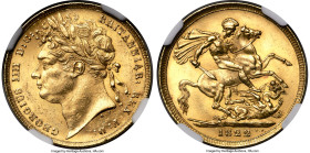 George IV gold Sovereign 1822 MS62 NGC, KM682, S-3800. Featuring the portrait of George IV and a reverse design that depicts St. George on horseback, ...