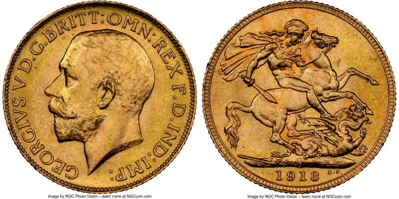 George V gold Sovereign 1913-C MS63 NGC, Ottawa mint, KM20, S-3997. Mintage: 3,7...