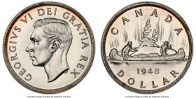 George VI Specimen Dollar 1948 SP66 PCGS, Royal Canadian mint, KM46. The key of the George VI series, produced to a mintage of only 18,780 pieces. The...