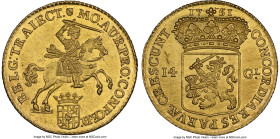 Utrecht. Provincial gold 14 Gulden (Gold Rider) 1751 UNC Details (Cleaned) NGC, KM104, Fr-288, Delm-970. Flashy and bold, and despite the faint eviden...