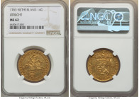 Utrecht. Provincial gold 14 Gulden (Gold Rider) 1763 MS62 NGC, KM104, Fr-288, Delm-970. A popular final date of issue for this popular denomination an...