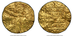 Utrecht. Provincial gold Mint Error - Flipover Double Strike Ducat 1649 UNC Details (Cleaning) PCGS, KM7.2, Fr-284. An intriguing mint error from the ...