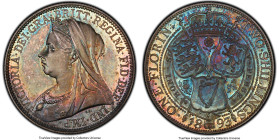 Victoria Proof Florin 1893 PR67 PCGS, KM781, S-3939. A fantastic example of this type, with turquoise and mauve iridescence throughout. Tied with one ...