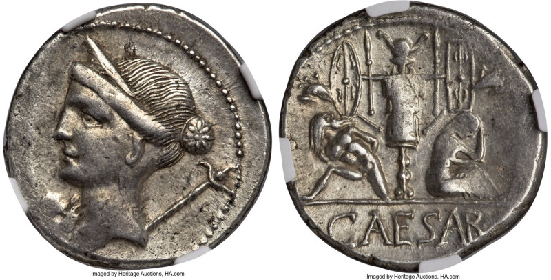 Julius Caesar, as Dictator (49-44 BC). AR denarius (20mm, 4.05 gm, 2h). NGC Choi...