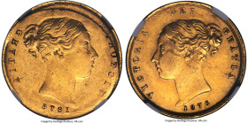 Victoria Mint Error - Reverse Brockage gold 1/2 Sovereign 1876 AU58 NGC, cf. KM735.2 (for type). Of an increasingly popular and dramatic class of broc...
