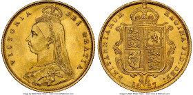 Victoria gold 1/2 Sovereign 1887 MS65+ NGC, KM766, Marsh-478F (DISH L508). Jubilee head. A lovely example with silky, lustrous fields admitting only a...