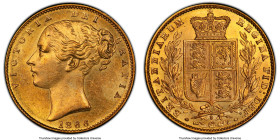 Victoria gold Sovereign 1866 MS63 PCGS, KM736.2, S-3853. Original surfaces, with light red toning. Of the 365 examples graded by both NGC and PCGS as ...