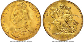 Victoria gold Sovereign 1887 MS65 NGC, KM767. S-3866. Jubilee head. Normal J.E.B. variety. An absolute Gem, the unblemished velveteen fields caress th...