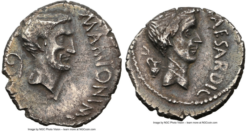 Marc Antony, as Imperator and Triumvir (44-43 BC), with Divus Julius Caesar. AR ...