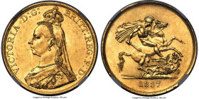 Victoria gold 5 Pounds 1887 MS60 NGC, KM769, S-3864. A bold Mint State representative, admitting wisps from handling throughout the open expanses, the...