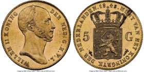 Willem II gold 5 Gulden 1843 MS63 NGC, KM72, Schulman-503 (RR). Mintage: 1,595. An exceedingly scarce type in anything appreciable and one witnessed i...