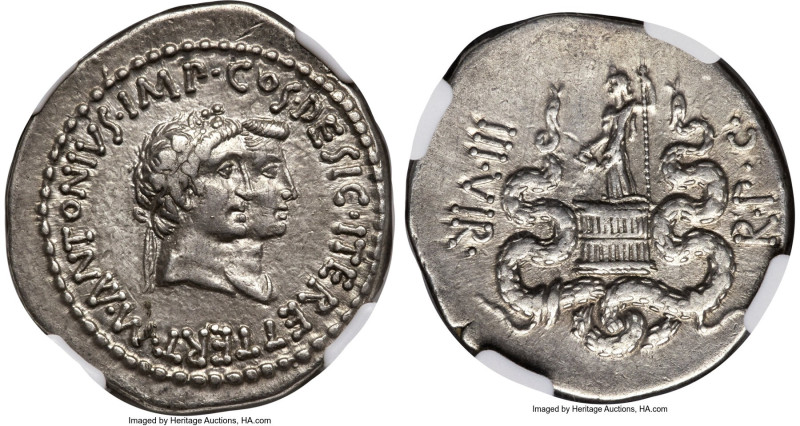 Marc Antony, as Imperator and Triumvir (43-30 BC), with Octavia. AR cistophorus ...