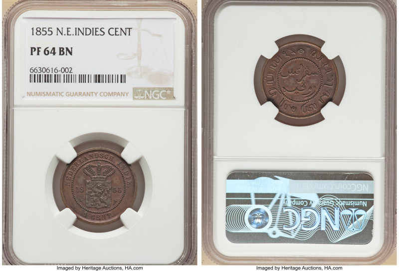 Dutch Colony. Willem III Cent 1855-(u) PR64 Brown NGC, Utrecht mint, KM307.1. A ...