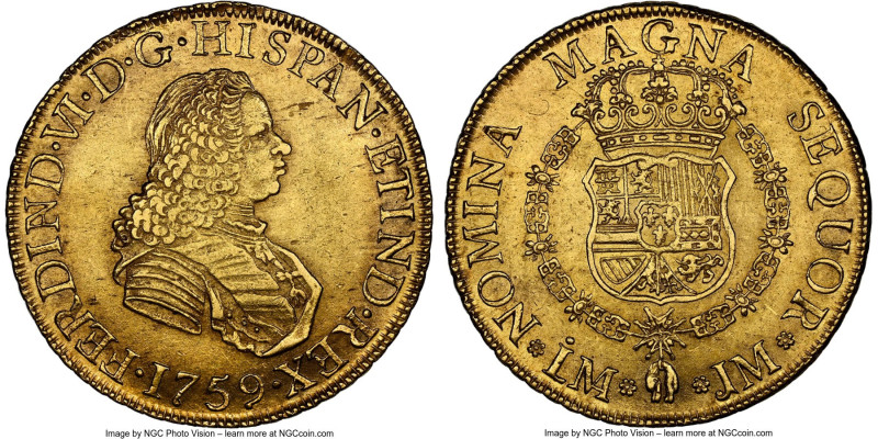 Ferdinand VI gold 8 Escudos 1759 LM-JM MS61 NGC, Lima mint, KM59.2, Fr-20, Cal-7...