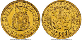 Republic gold Ducat 1926 MS62 NGC, Kremnitz mint, KM8. Depicting Duke Wenceslas, the patron saint of the former Czechoslovakia, this small issue blend...