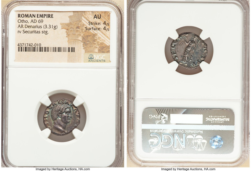 Otho (January-April AD 69). AR denarius (18mm, 3.31 gm, 7h). NGC AU 4/5 - 4/5. R...