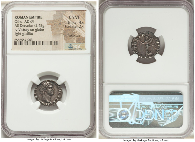 Otho (January-April AD 69). AR denarius (17mm, 3.42 gm, 5h). NGC Choice VF 4/5 -...