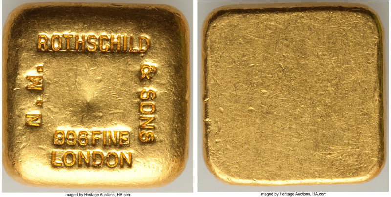 N.M. Rothschild & Sons gold 5 Tolas Ingot ND (1960s) XF, Ahlers-600. 26x26mm. 58...