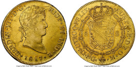 Ferdinand VII gold 8 Escudos 1817 NG-M AU58 NGC, Nueva Guatemala mint, KM71, Cal-1752, Onza-1209 (Rare). A fantastic example of a type that infrequent...