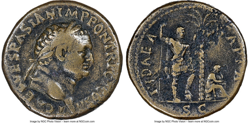 Titus, as Caesar (AD 79-81). AE sestertius (31mm, 26.25 gm, 7h). NGC VF 4/5 - 3/...