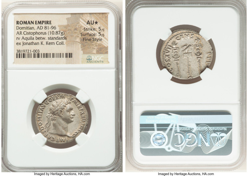 Domitian, as Augustus (AD 81-96). AR cistophorus (26mm, 10.87 gm, 6h). NGC AU S ...