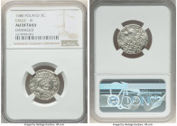 Stephan Bathory 3 Groszy (Trojak) 1580 AU Details (Damaged) NGC, Olkusz mint, Iger-Unl. A wholly unassuming rarity among Stephan Bathory's minor coina...