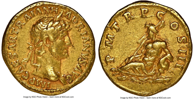 Hadrian (AD 117-138). AV aureus (19mm, 7.03 gm, 7h). NGC Choice VF 5/5 - 4/5. Ro...