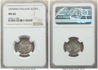 Nicholas I of Russia Zloty (15 Kopeks)-MW 1839 MS66 NGC, Warsaw mint, KM-C129, Bitkin-1172. The finest of this lower denomination issue one could hope...