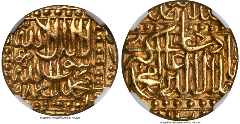 Mughal Empire. Akbar (AH 963-1014 / AD 1556-1605) gold Mohur AH 983 (1575/6) MS6...