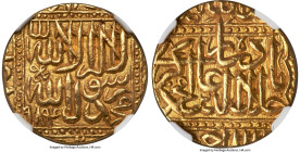 Mughal Empire. Akbar (AH 963-1014 / AD 1556-1605) gold Mohur AH 984 (AD 1576/1577) MS63 NGC, Ahmadabad mint, KM108.2, Wright-Unl., cf. BMC (Mughal)-57...