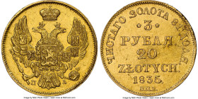 Nicholas I of Russia gold 20 Zlotych (3 Roubles) 1835 CЛБ-ПE MS61 NGC, St. Petersburg mint, KM-C136.2, Fr-111. Bitkin-1075. An earlier year from this ...