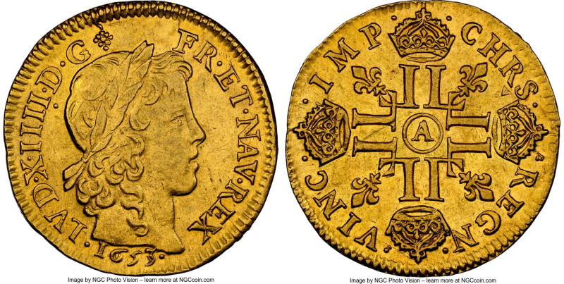 Louis XIV gold Louis d'Or 1653-A MS62 NGC, Paris mint, KM157.1, Gad-245. Louis d...