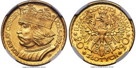 Republic gold 20 Zlotych 1925-(w) MS66 NGC, Warsaw mint, KM-Y33, Fr-115. A one-year type struck on the 900th anniversary of the formalization of a Pol...