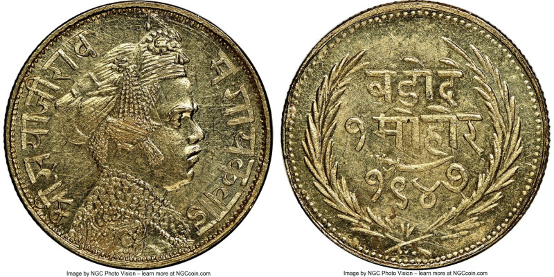 Baroda. Sayaji Rao III gold Mohur VS 1947 (1890) MS63 NGC, KM-Y39. A fairly scar...