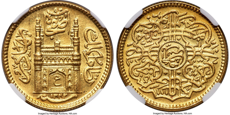 Hyderabad. Mir Usman Ali Khan gold Ashrafi AH 1342 Year 13 (1924) MS62 NGC, Hyde...