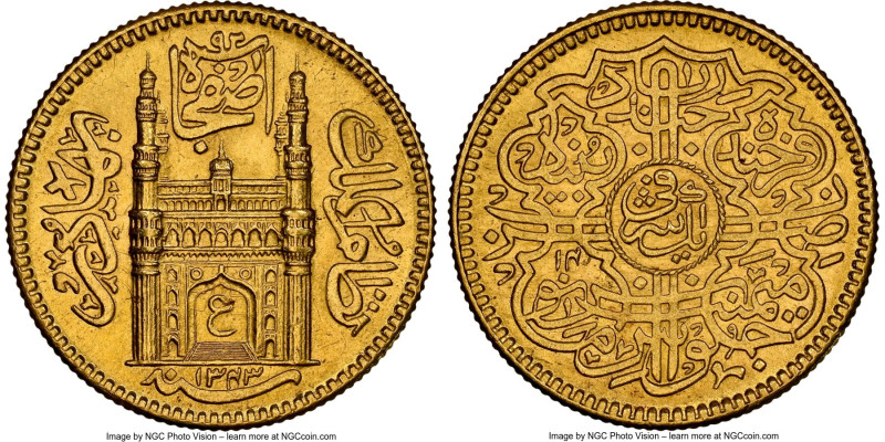 Hyderabad. Mir Usman Ali Khan gold Ashrafi AH 1343 Year 14 (1924/1925) MS65 NGC,...