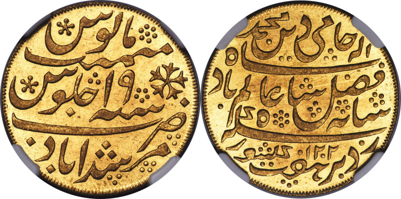 British India. Bengal Presidency gold Mohur AH 1202 Year 19 (1793-1818) MS64 NGC...