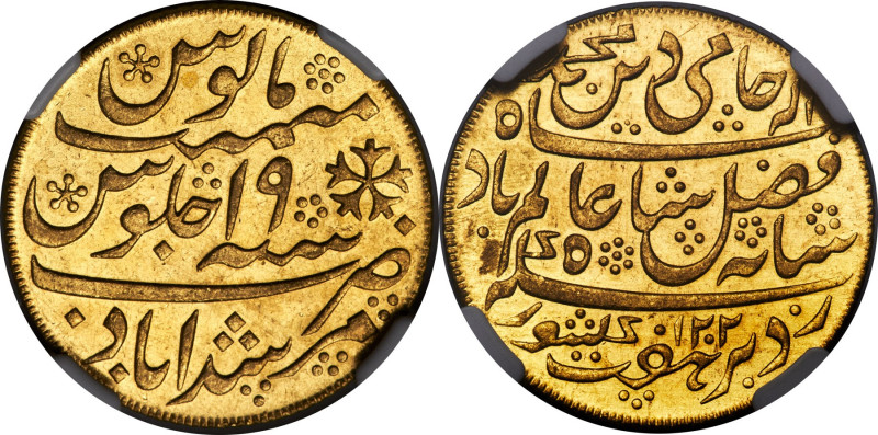 British India. Bengal Presidency gold Mohur AH 1202 Year 19 (1793-1818) MS63 NGC...