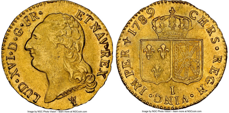 Louis XVI gold Louis d'Or 1789-I MS62 NGC, Limoges mint, KM591.7, Gad-361. An at...