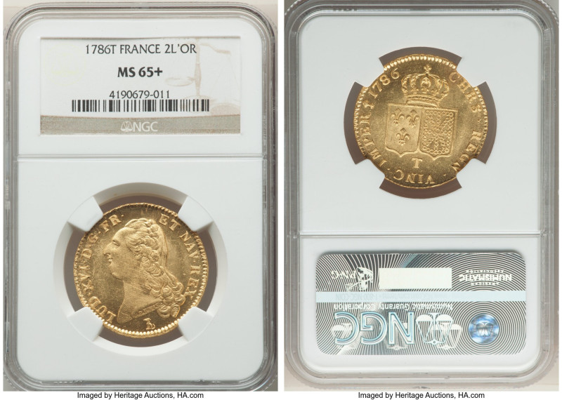 Louis XVI gold 2 Louis d'Or 1786-T MS65+ NGC, Nantes mint, KM591.14, Gad-361. A ...