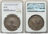Elizabeth Rouble 1747-CПБ AU58 NGC, St. Petersburg mint, KM-C19b.4, Bit-262. A delightful example of this conditionally challenging issue, precluded f...