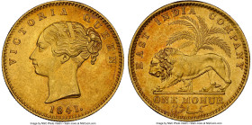 British India. Victoria gold Mohur 1841.-(b&c) AU Details (Edge Filing) NGC, Calcutta mint, KM461.2, Prid-18, S&W-2.1. Type A Bust. Reeded (straight-g...