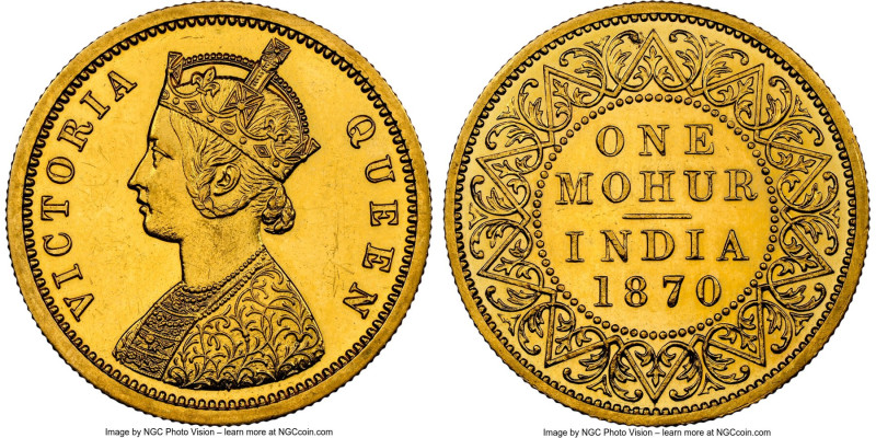 British India. Victoria gold Proof Restrike Mohur 1870-(c) PR63+ NGC, Calcutta m...