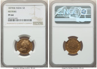 British India. Victoria gold Proof Restrike 5 Rupees 1879-(b) PR64 NGC, KM494, Prid-45, S&W-6.26. A flashy example, this is the highest graded example...