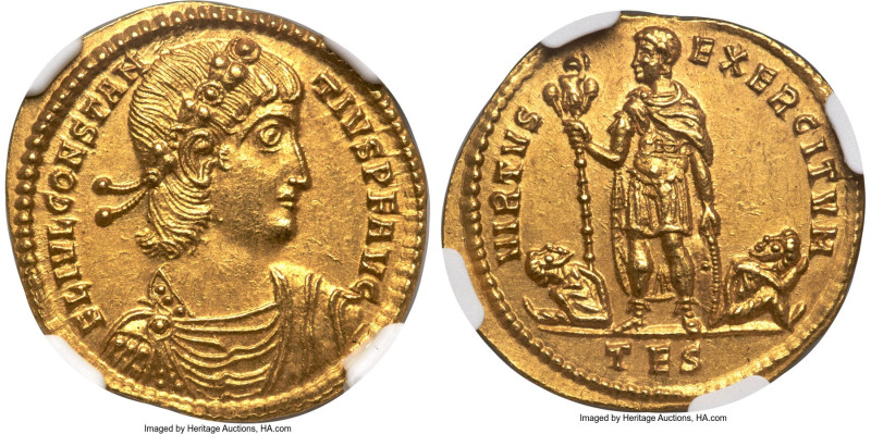 Constantius II, as Augustus (AD 337-361). AV solidus (23mm, 4.37 gm, 5h). NGC MS...